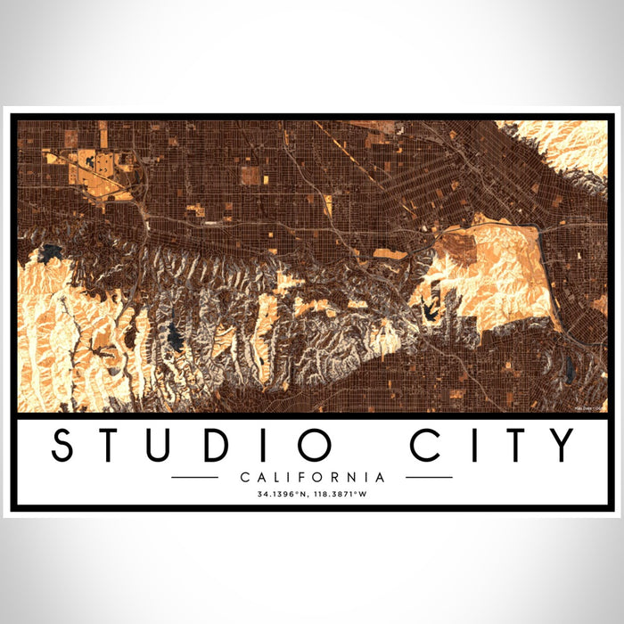 Studio City California Map Print Landscape Orientation in Ember Style With Shaded Background