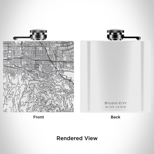 Rendered View of Studio City California Map Engraving on 6oz Stainless Steel Flask in White