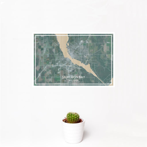 12x18 Sturgeon Bay Wisconsin Map Print Landscape Orientation in Afternoon Style With Small Cactus Plant in White Planter