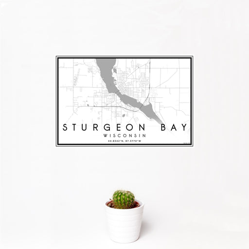 12x18 Sturgeon Bay Wisconsin Map Print Landscape Orientation in Classic Style With Small Cactus Plant in White Planter