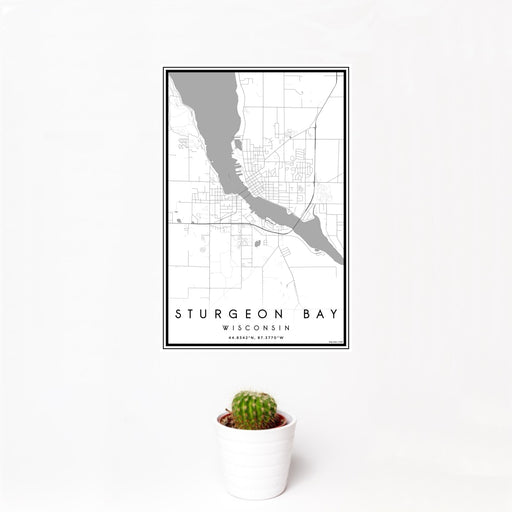12x18 Sturgeon Bay Wisconsin Map Print Portrait Orientation in Classic Style With Small Cactus Plant in White Planter