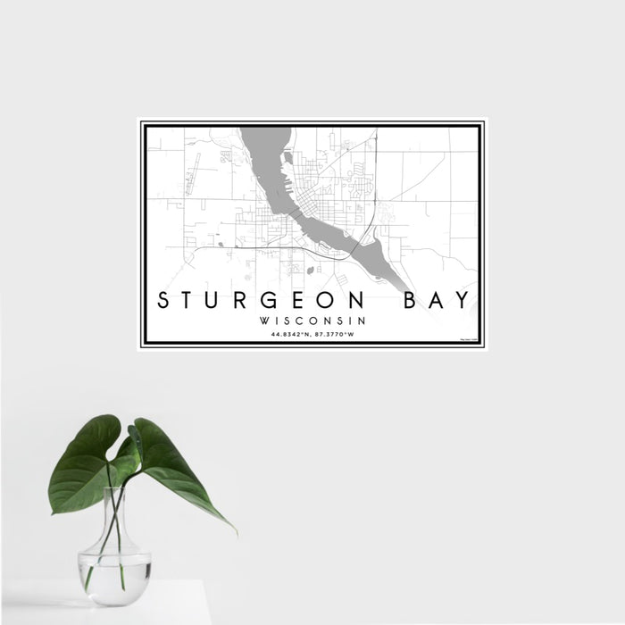 16x24 Sturgeon Bay Wisconsin Map Print Landscape Orientation in Classic Style With Tropical Plant Leaves in Water
