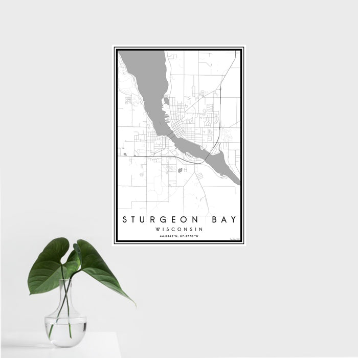 16x24 Sturgeon Bay Wisconsin Map Print Portrait Orientation in Classic Style With Tropical Plant Leaves in Water