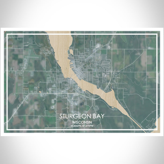 Sturgeon Bay Wisconsin Map Print Landscape Orientation in Afternoon Style With Shaded Background