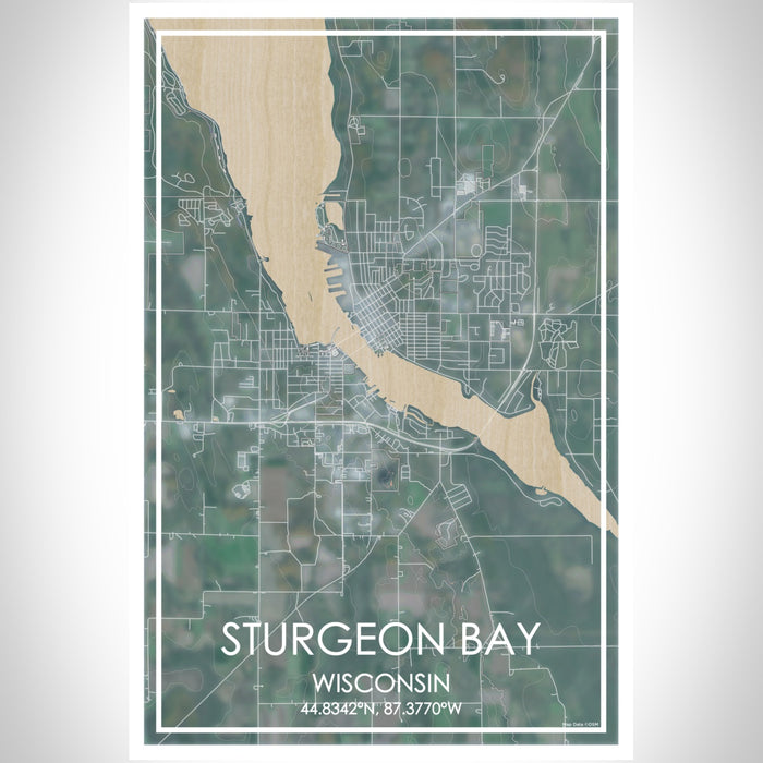 Sturgeon Bay Wisconsin Map Print Portrait Orientation in Afternoon Style With Shaded Background