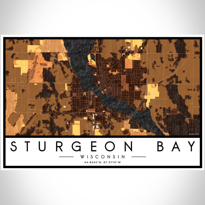 Sturgeon Bay Wisconsin Map Print Landscape Orientation in Ember Style With Shaded Background