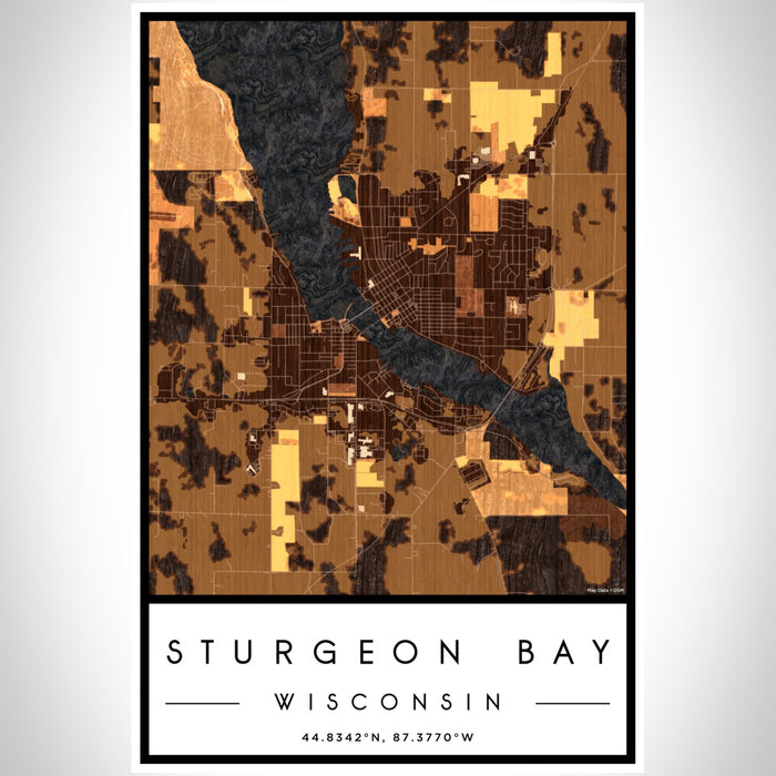 Sturgeon Bay Wisconsin Map Print Portrait Orientation in Ember Style With Shaded Background