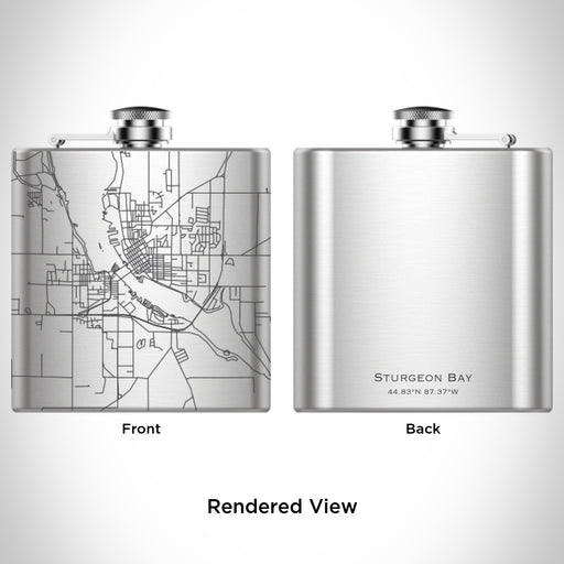 Rendered View of Sturgeon Bay Wisconsin Map Engraving on 6oz Stainless Steel Flask