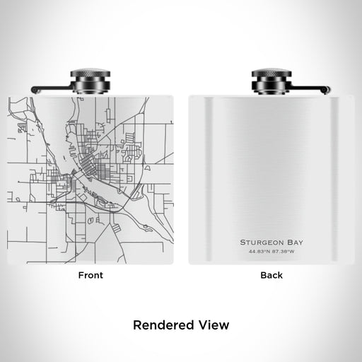 Rendered View of Sturgeon Bay Wisconsin Map Engraving on 6oz Stainless Steel Flask in White