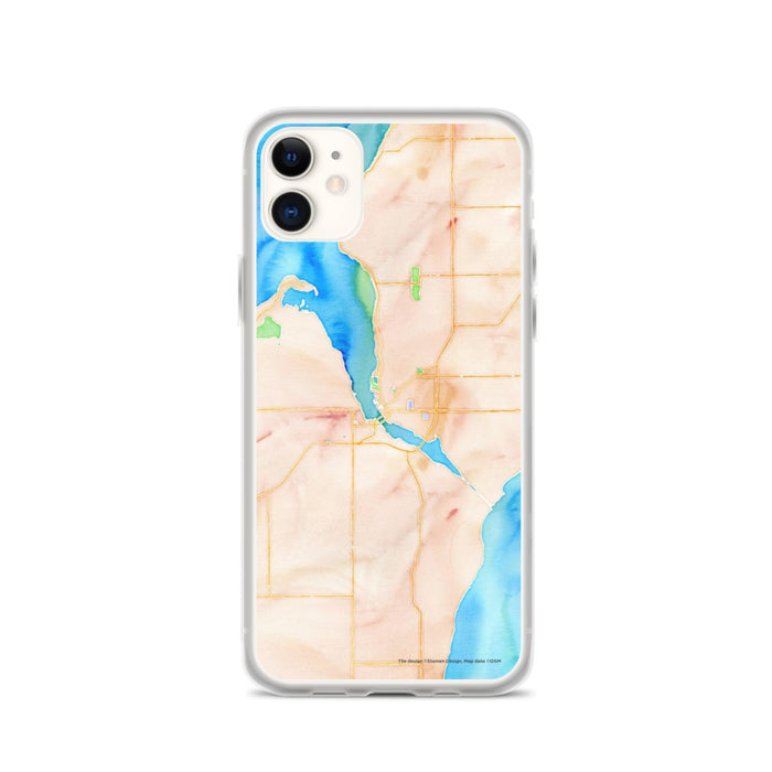 Custom iPhone 11 Sturgeon Bay Wisconsin Map Phone Case in Watercolor