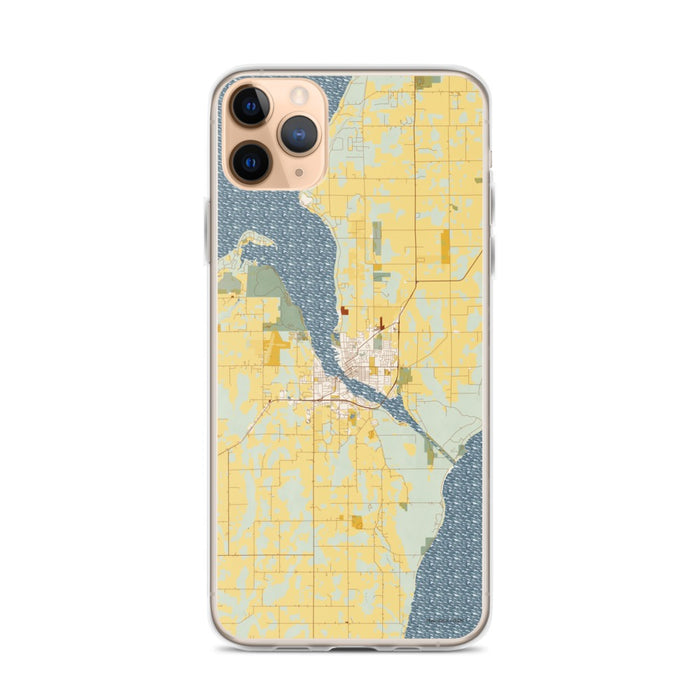 Custom iPhone 11 Pro Max Sturgeon Bay Wisconsin Map Phone Case in Woodblock
