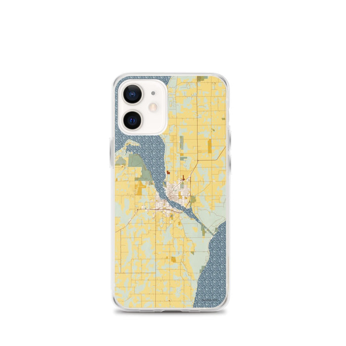 Custom iPhone 12 mini Sturgeon Bay Wisconsin Map Phone Case in Woodblock