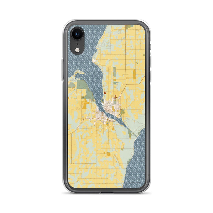Custom iPhone XR Sturgeon Bay Wisconsin Map Phone Case in Woodblock