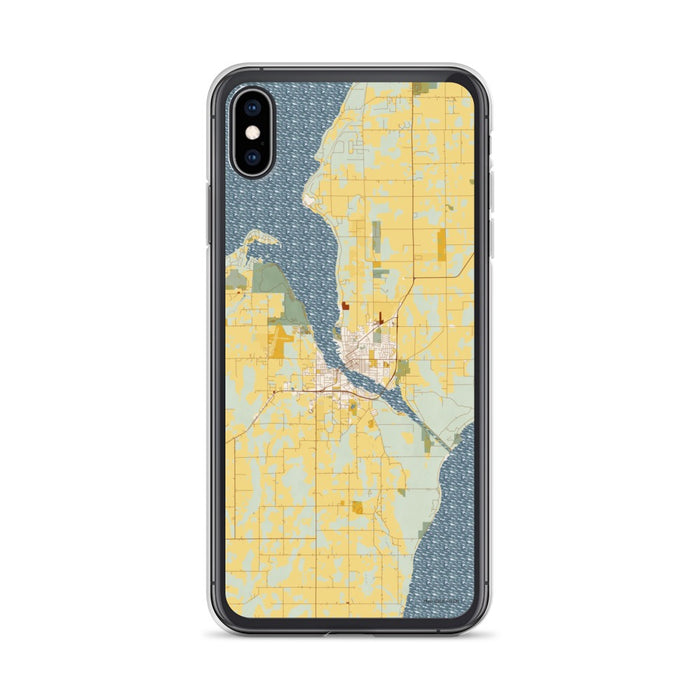 Custom iPhone XS Max Sturgeon Bay Wisconsin Map Phone Case in Woodblock