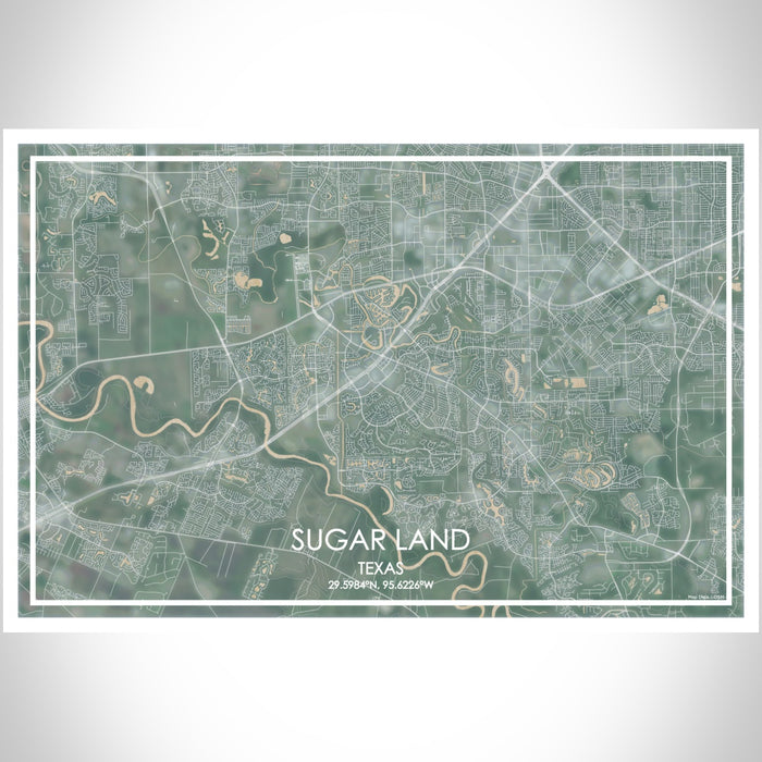 Sugar Land Texas Map Print Landscape Orientation in Afternoon Style With Shaded Background