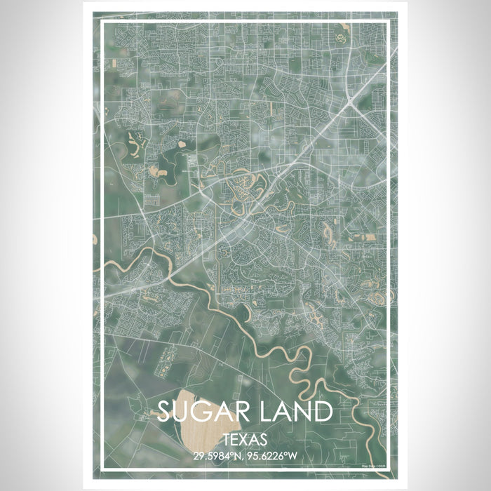 Sugar Land Texas Map Print Portrait Orientation in Afternoon Style With Shaded Background