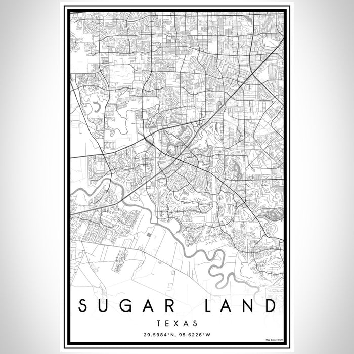 Sugar Land Texas Map Print Portrait Orientation in Classic Style With Shaded Background