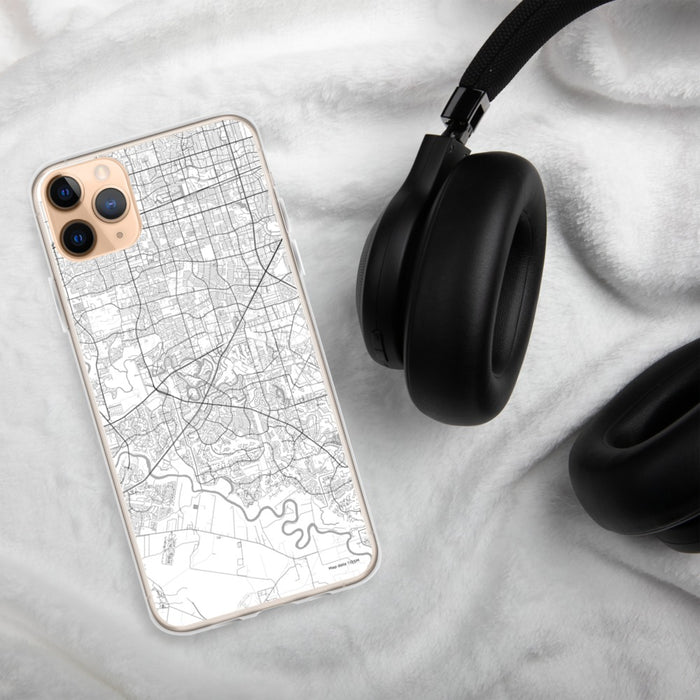 Custom Sugar Land Texas Map Phone Case in Classic on Table with Black Headphones