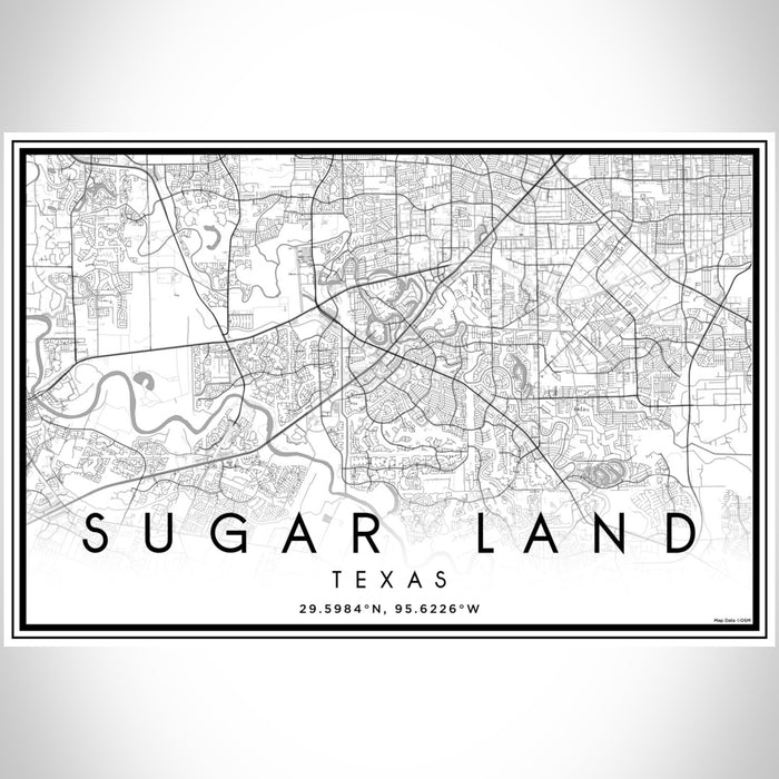 Sugar Land Texas Map Print Landscape Orientation in Classic Style With Shaded Background