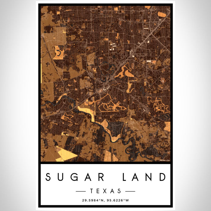 Sugar Land Texas Map Print Portrait Orientation in Ember Style With Shaded Background