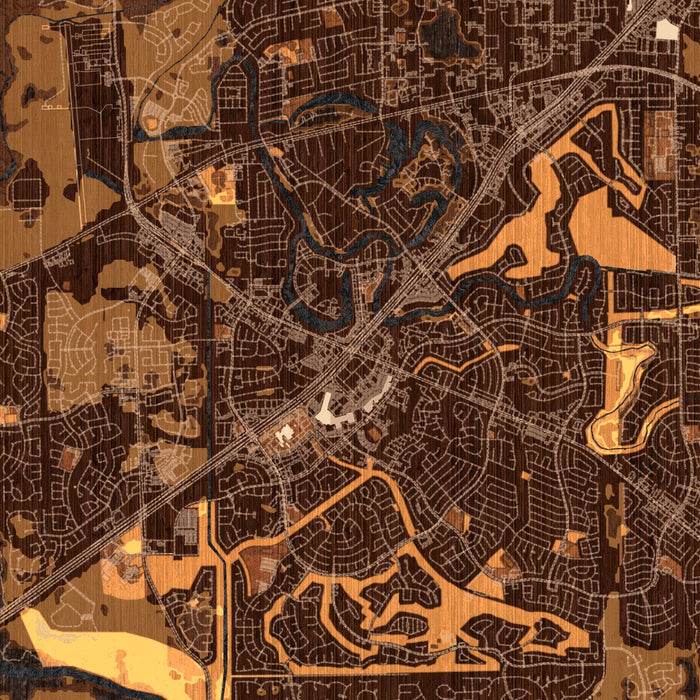Sugar Land Texas Map Print in Ember Style Zoomed In Close Up Showing Details