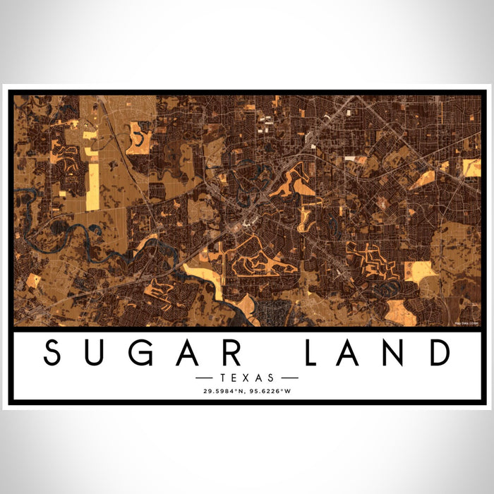 Sugar Land Texas Map Print Landscape Orientation in Ember Style With Shaded Background
