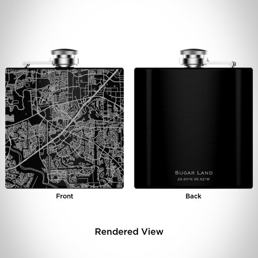 Rendered View of Sugar Land Texas Map Engraving on 6oz Stainless Steel Flask in Black