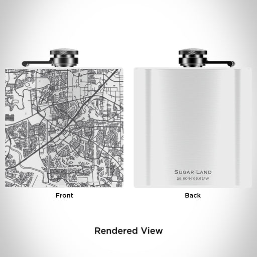 Rendered View of Sugar Land Texas Map Engraving on 6oz Stainless Steel Flask in White