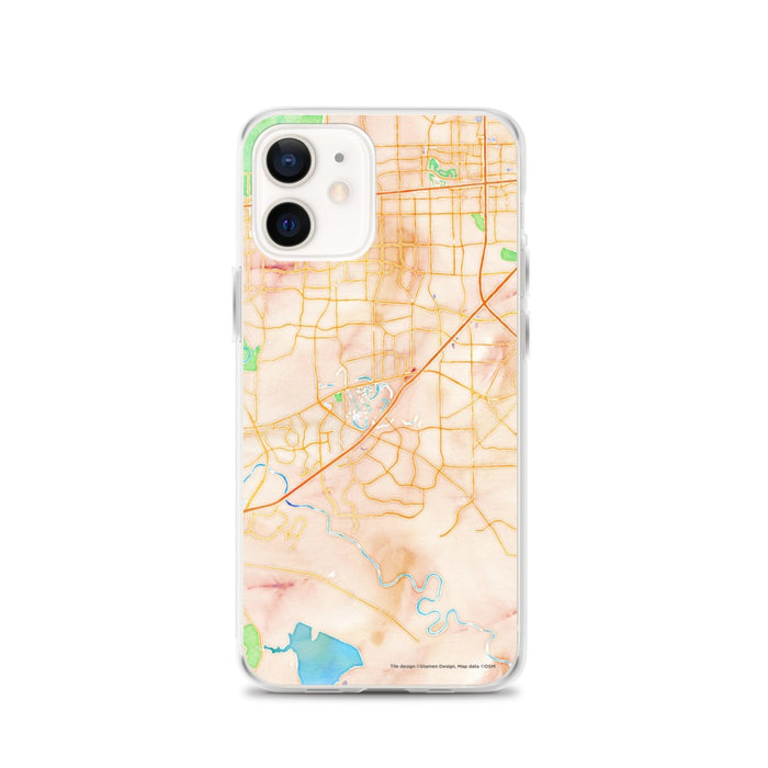 Custom Sugar Land Texas Map iPhone 12 Phone Case in Watercolor