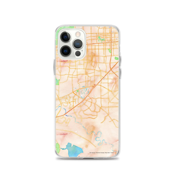 Custom Sugar Land Texas Map iPhone 12 Pro Phone Case in Watercolor