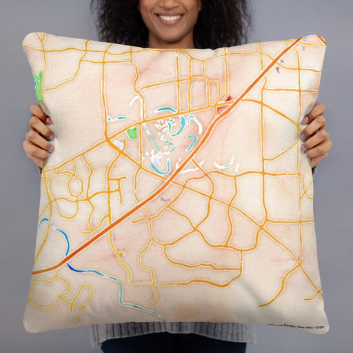 Person holding 22x22 Custom Sugar Land Texas Map Throw Pillow in Watercolor