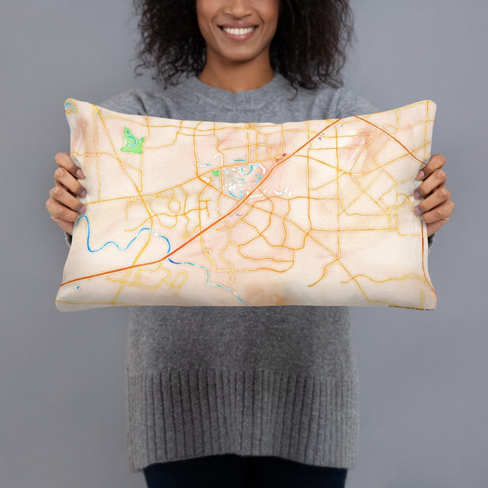 Person holding 20x12 Custom Sugar Land Texas Map Throw Pillow in Watercolor