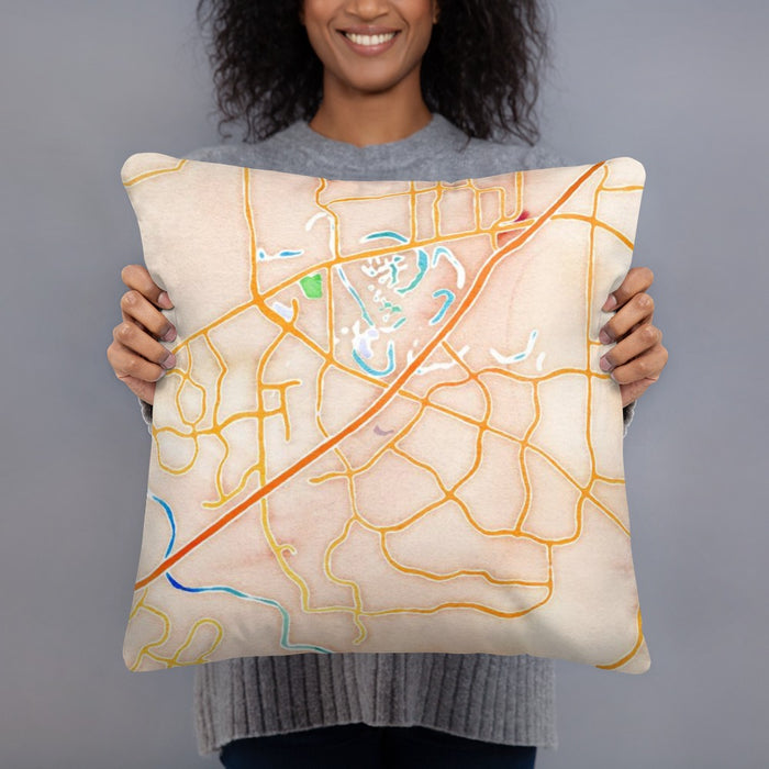 Person holding 18x18 Custom Sugar Land Texas Map Throw Pillow in Watercolor