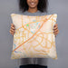 Person holding 18x18 Custom Sugar Land Texas Map Throw Pillow in Watercolor