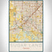 Sugar Land Texas Map Print Portrait Orientation in Woodblock Style With Shaded Background
