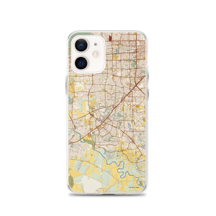 Custom Sugar Land Texas Map iPhone 12 Phone Case in Woodblock