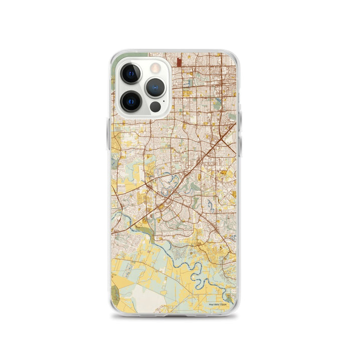 Custom Sugar Land Texas Map iPhone 12 Pro Phone Case in Woodblock