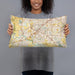 Person holding 20x12 Custom Sugar Land Texas Map Throw Pillow in Woodblock