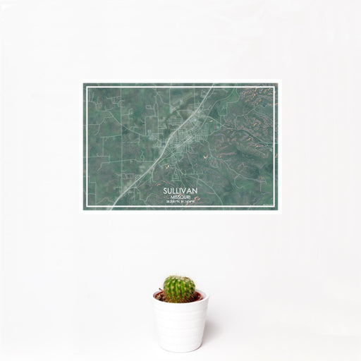 12x18 Sullivan Missouri Map Print Landscape Orientation in Afternoon Style With Small Cactus Plant in White Planter