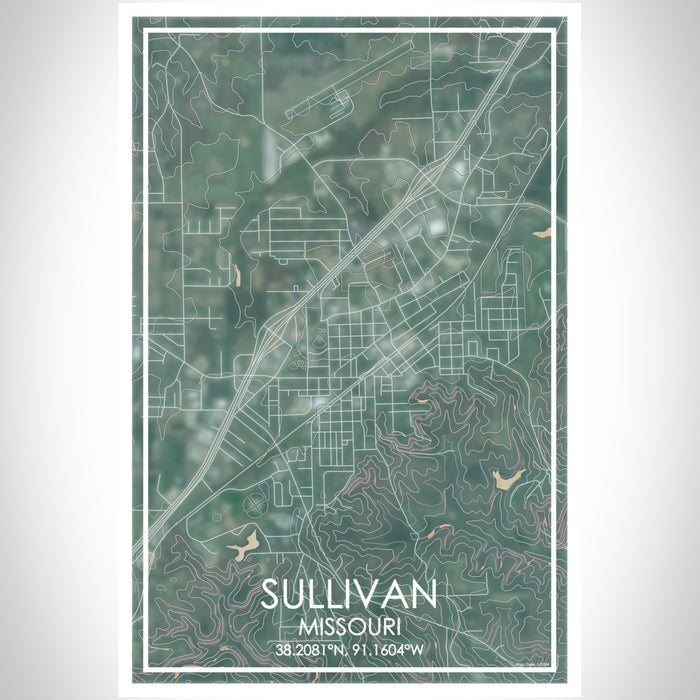 Sullivan Missouri Map Print Portrait Orientation in Afternoon Style With Shaded Background