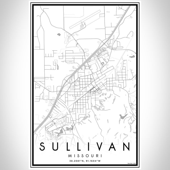 Sullivan Missouri Map Print Portrait Orientation in Classic Style With Shaded Background