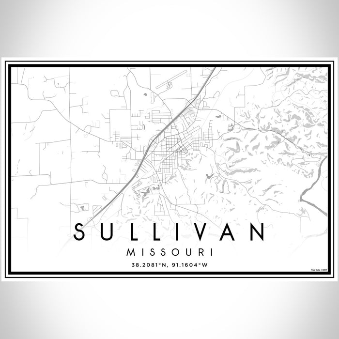 Sullivan Missouri Map Print Landscape Orientation in Classic Style With Shaded Background
