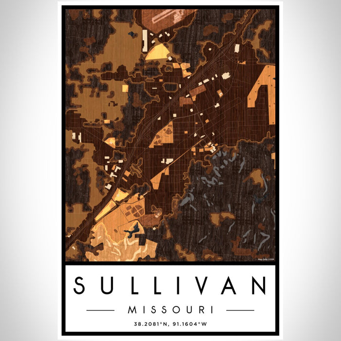 Sullivan Missouri Map Print Portrait Orientation in Ember Style With Shaded Background