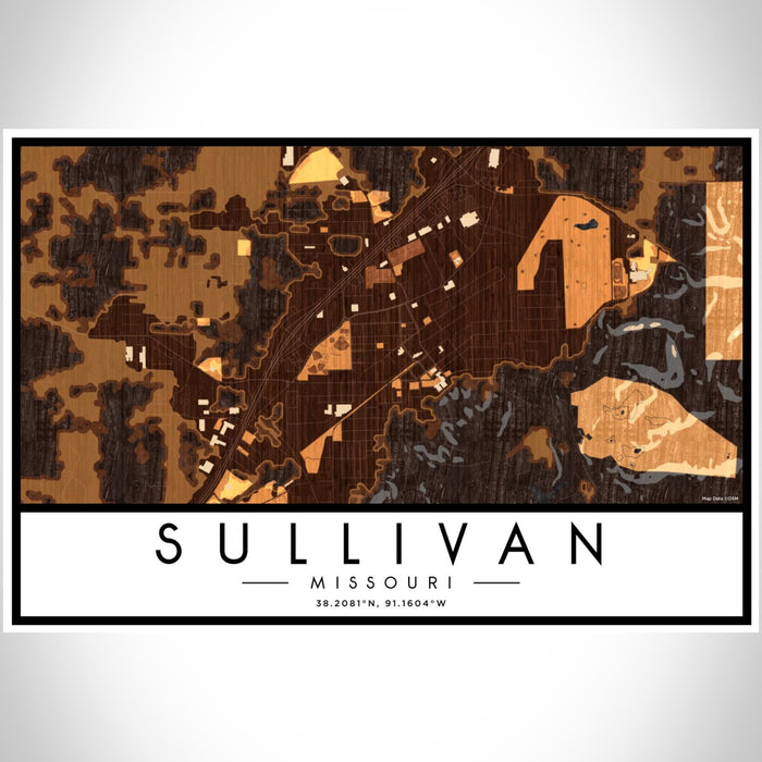 Sullivan Missouri Map Print Landscape Orientation in Ember Style With Shaded Background