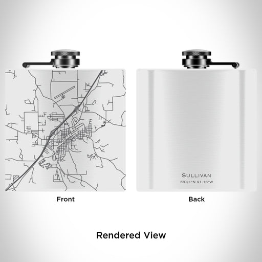 Rendered View of Sullivan Missouri Map Engraving on 6oz Stainless Steel Flask in White