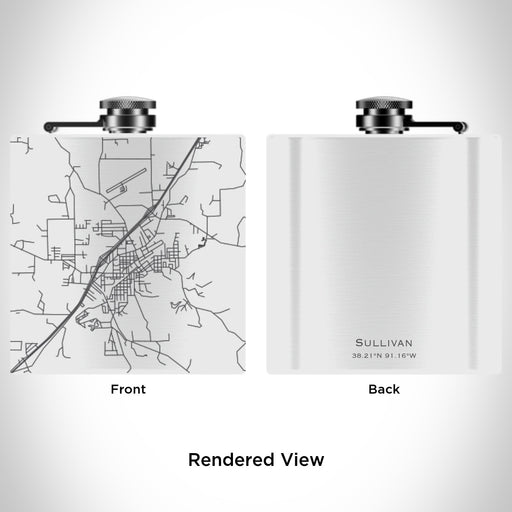 Rendered View of Sullivan Missouri Map Engraving on 6oz Stainless Steel Flask in White