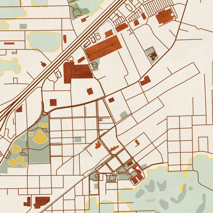 Sullivan Missouri Map Print in Woodblock Style Zoomed In Close Up Showing Details