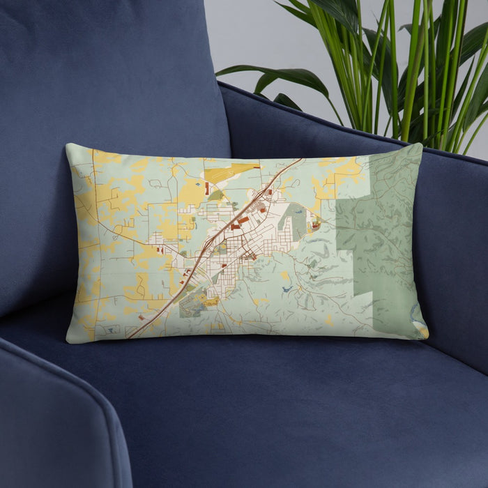 Custom Sullivan Missouri Map Throw Pillow in Woodblock on Blue Colored Chair