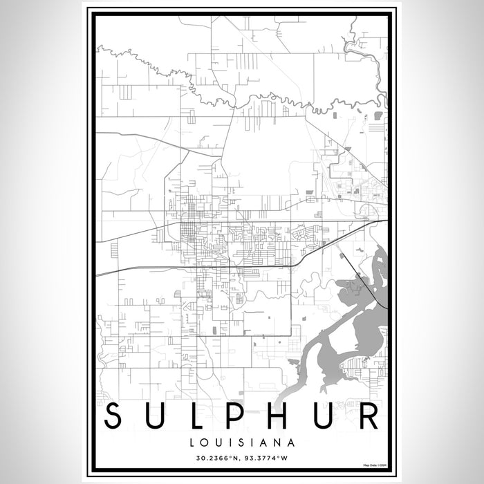 Sulphur Louisiana Map Print Portrait Orientation in Classic Style With Shaded Background