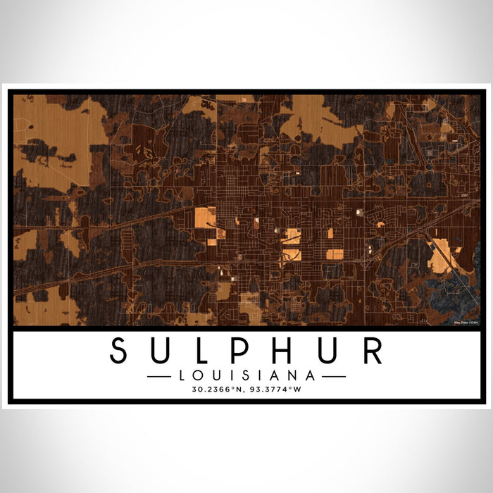 Sulphur Louisiana Map Print Landscape Orientation in Ember Style With Shaded Background